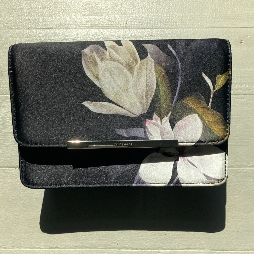 Ted Baker Satin Floral Black Clutch Purse - Picture 1 of 9
